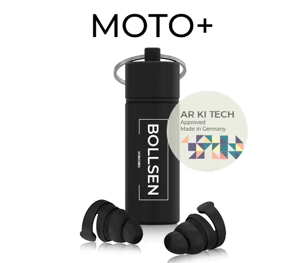 BOLLSEN Moto+ Earplugs With AR KI Tech Measuring for Motorcyclists - Motorcyclists, Racing Drivers, Convertible Drivers, For Intercom Devices in Helmets, Racing Spectators